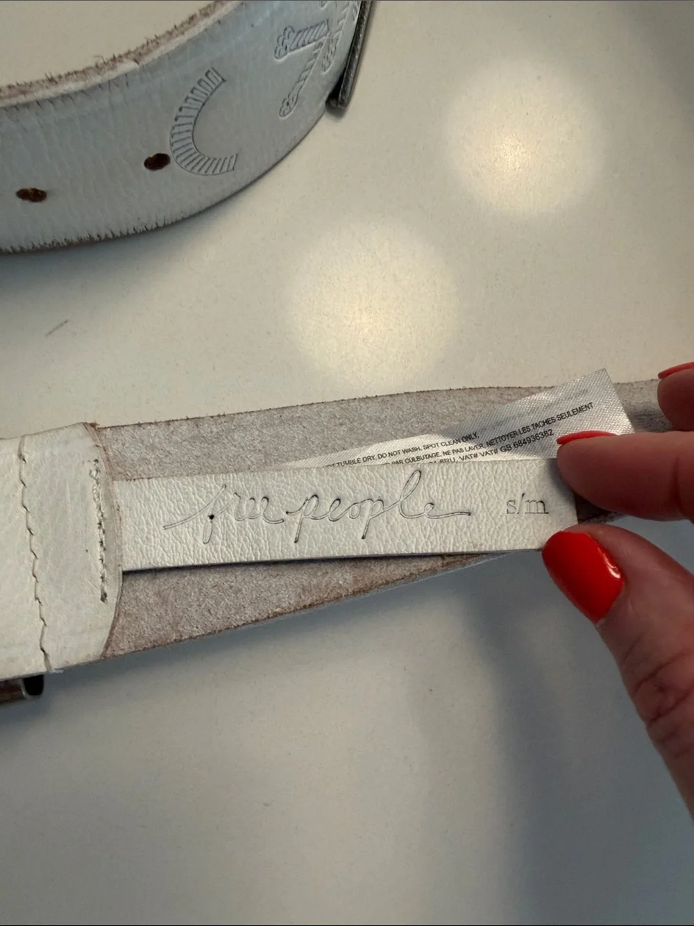 Free People White Leather Belt with Geometric Silver Buckle